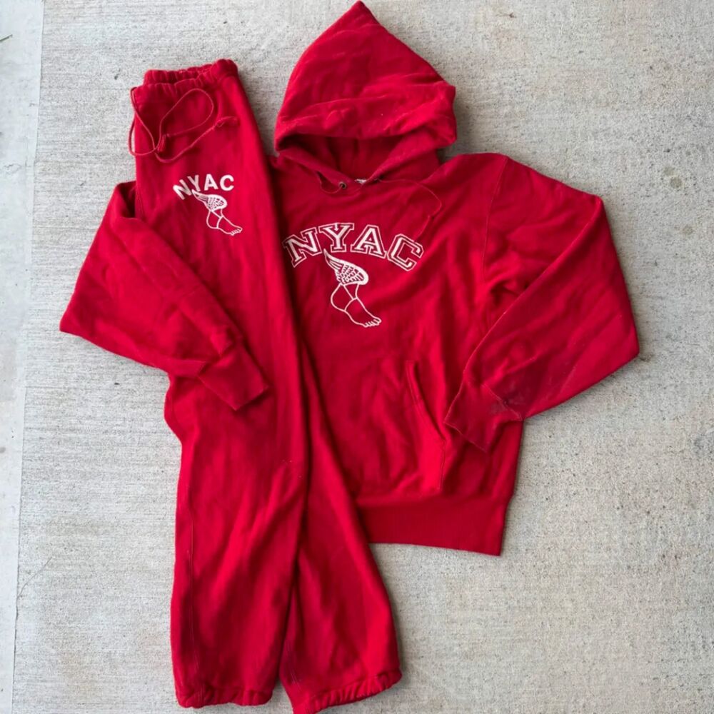 Vintage 80s Champion Reverse Weave NYAC Winged Foot Hoodie Sweatpants Set Large
